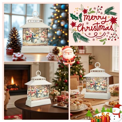 Christmas Snow Globe Lantern Water Glittering Lantern with 8 Songs & 6H Timer Romote Control Christmas Snow Globes USB & Battery Operated for Christmas Festival Decorations Gifts