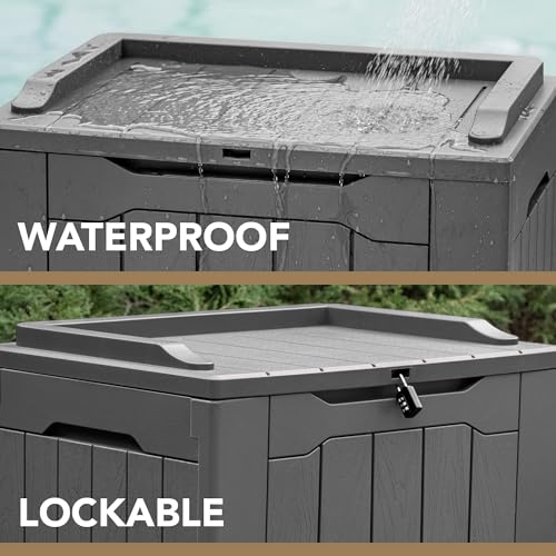 30 Gallon Resin Deck Box Outdoor Indoor Waterproof Storage Box for Patio Furniture Pool Accessories Storage for Cushion Garden Tools