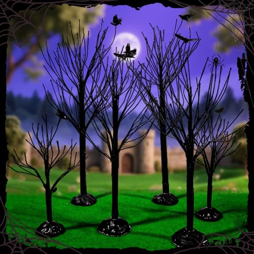 6 Pcs Halloween Village Trees with Crows (6 Count)
