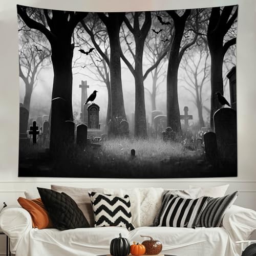 Gothic Halloween Tapestry Spooky Black Tree Wall Tapestry 60Wx40L Inch