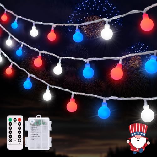 33ft 100 LED Red White and Blue Lights Battery Operated