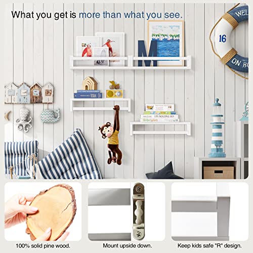 Floating Nursery Book Shelves for Wall Set of 4 (4 Count)