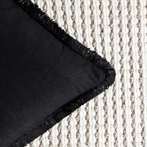 Decorative Linen Fringe Throw Pillow Covers 16×16 Inch (2 Count)