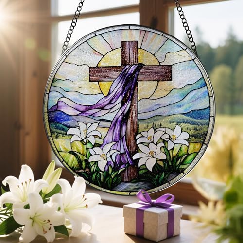 8 Inches Stained Glass Cross Suncatcher
