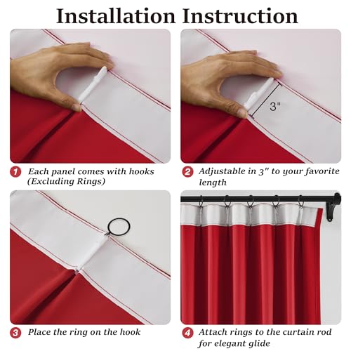 Red Window Curtain Panels 96 Inches Long 2 PCs (2 Count)