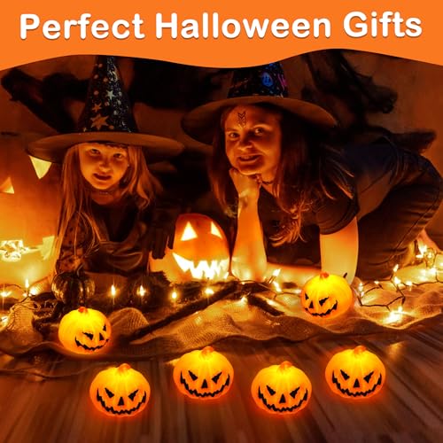 6 Pack Halloween Pumpkin Flameless Candles Battery Operated LED Tealight Candles for Home Room Decorations (6 Count)