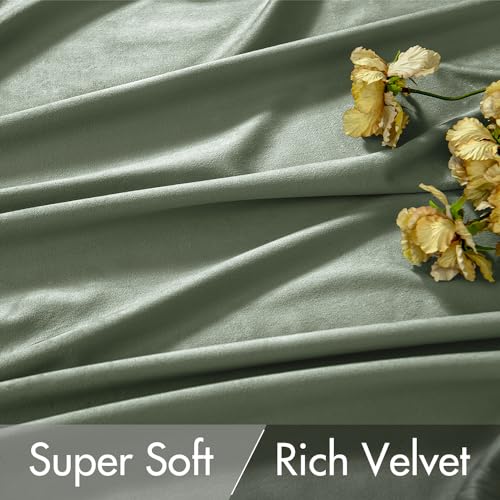Sage Green Velvet Pinch Pleat Blackout Curtains W52 X L90 Inches