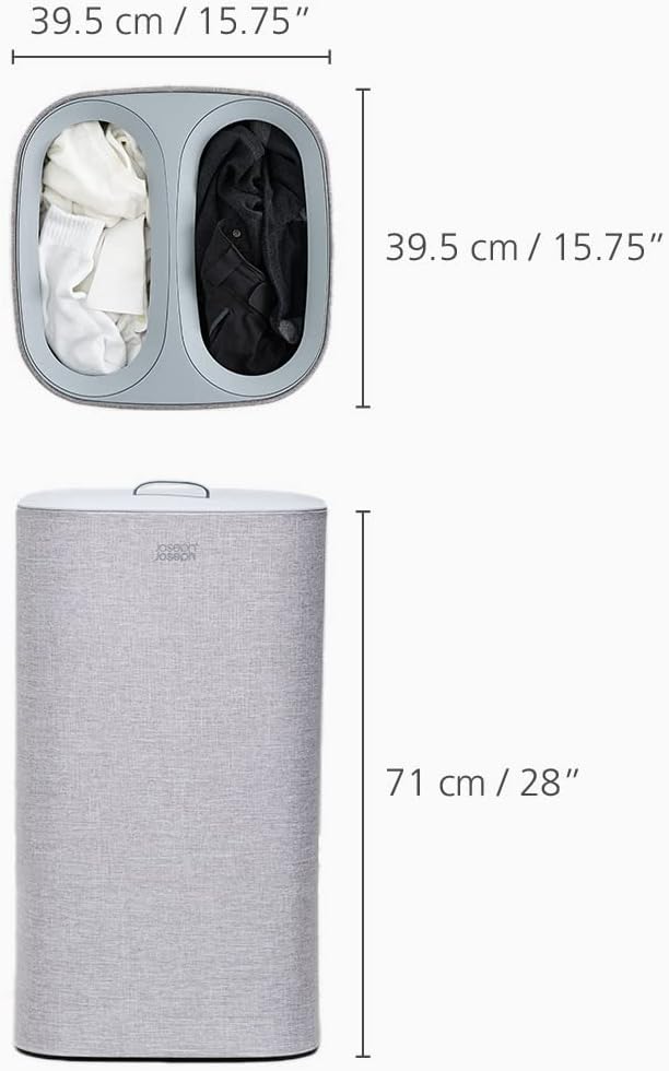 Joseph Joseph Tota 60 liter/15.8 gallon Laundry Hamper Separation Basket with lid, 2 Removable Washing Bags with Handles- Grey - NestledHome