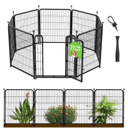 36 in(H) Garden Fence With Gate, Wide Gate Low Threshold, 8 Panels Total 17.7 ft(L) Heavy Duty Iron Animal Barrier Fence For Yard, Suitable For Indoor Or Outdoor Dog Fencing,Garden Border Fence (36 Sq Ft)