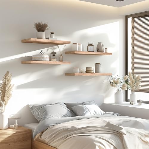 Wood Floating Shelves for Wall Decor (4 Count)