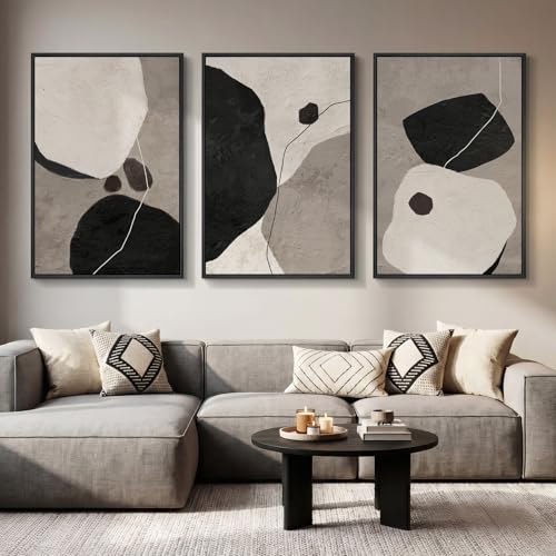 Large Framed Black and White Abstract Wall Art (3 Count)