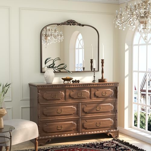 36x30 Bronze Vintage Arched Mirror for Wall