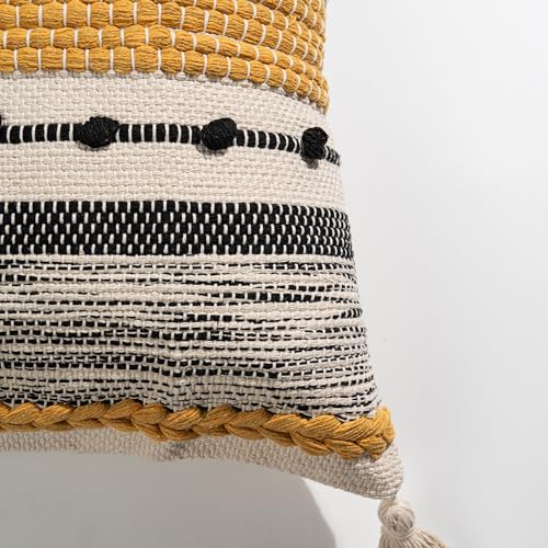 Yellow Mustard Decorative Throw Pillow Cover 20x20 Square Boho Accent Pillowcase Tassels Farmhouse Cushion for Couch Sofa Bedroom Living Room Home Décor Cover ONLY