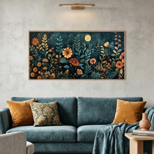Moody Blue Floral Botanical Framed Canvas Wall Art Set