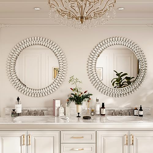 32" Jeweled Luxury Round Decorative Wall Mirror