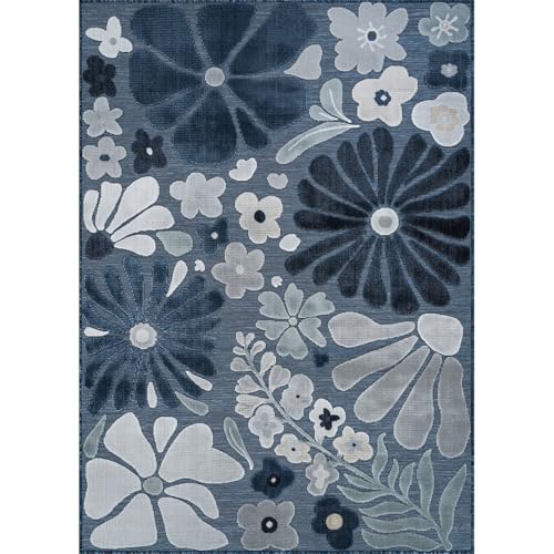 Outdoor Rug 6x9 Modern Floral Tropical Area Rugs for Outdoor and Indoor Patio Easy to Clean Non Shedding Living Room Porch Garden Washable Outside Carpet (58.5 Sq Ft)