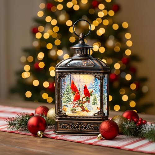 Christmas Snow Globe Water Glittering Cardinal with Music