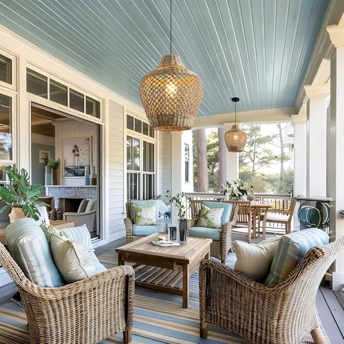 Rattan Pendant Light 11.8" Seagrass Hanging Light 2 (2 Count)