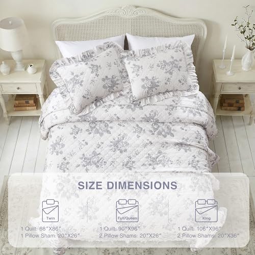 Greyish Blue Ruffled Quilt Twin Size with 1 Pillow Sham (2 Count)