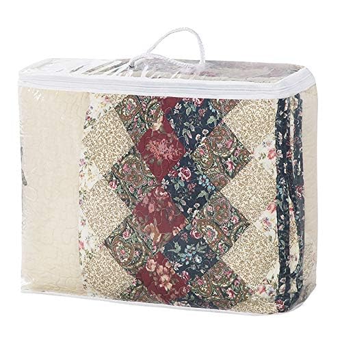 Beige Floral Embroidered Quilt Set King Size 100% Cotton Ethnic Patchwork Bedspread Coverlet Country Rustic Embroidery Reversible Geometric Bedding Cover Set Soft Cotton Comforter Cover (3 Count)