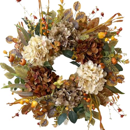 24 Inch Fall Wreaths for Front Door with Hydrangea