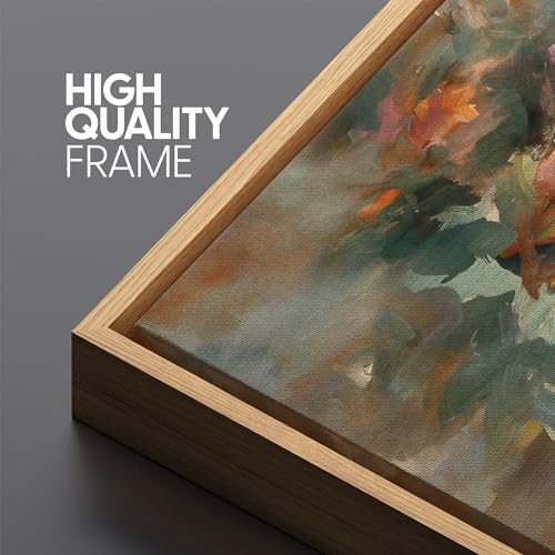 Extra Large Framed Canvas Print Wall Art Colorful Abstract Floral Antique Retro Fine Art Illustrations Decorative Colorful for Bedroom