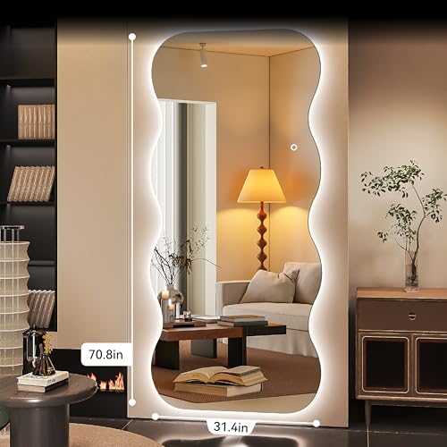 71"x31" Wavy Full Length Mirror with Lights Frameless Backlit Mirror