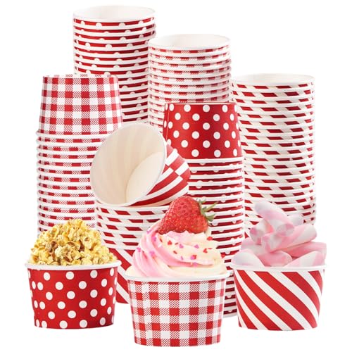 Greencian 120Pcs 12oz Red and White Ice Cream Cups Disposable Snack Cups