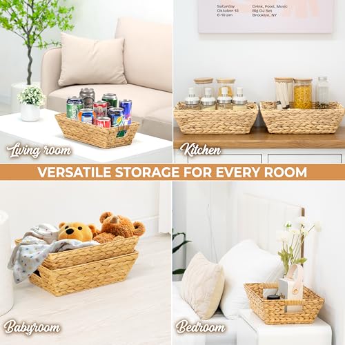 6 Pack Water Hyacinth Trapezoid Wicker Storage Baskets (6 Count)