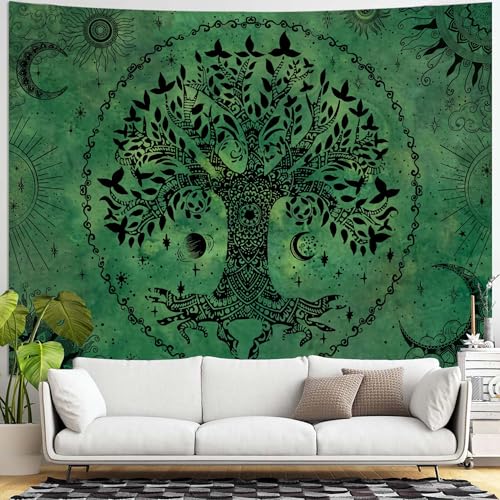 Tree of Life Mandala Tapestry Boho Tapestry for Bedroom Green Tapestries Wall Hanging Living Room Wall Art and Home Decor 60x80