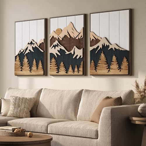 Framed 3D Wood Mountain Living Room Wall Decor