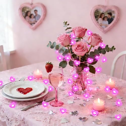 Pink Heart Fairy Lights Battery Operated 10FT 30LED Valentines String Light