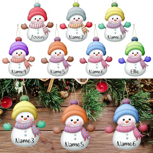 Personalized Christmas Ornaments with Names Snowman 8 Pcs Custom Family Ornament Customized Xmas Tree Hanging Wood Decoration Gift 3.15"（8cm） (8 Count)