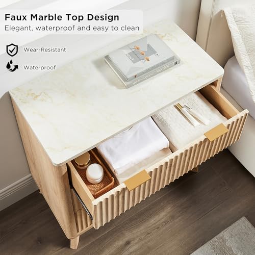 32" Large Fluted Nightstand with 3 Drawers