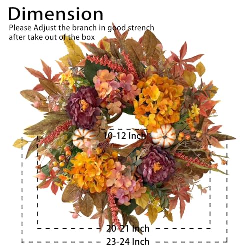 24 Inch Fall Harvest Front Door Wreath Autumn Thanksgiving Decor