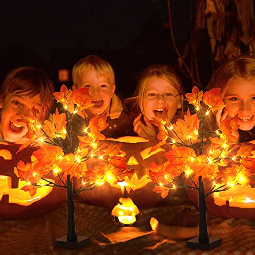 4Pcs 2FT Lighted Maple Tree 96LED Artificial Fall Tree Decor for Thanksgiving Harvest Home Decoration (4 Count)