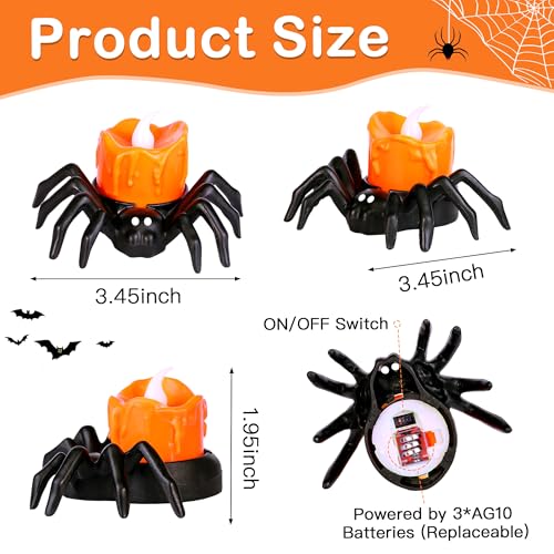 6 Pack Halloween Flameless Candles Battery Operated LED Spider Tealight Candles for Halloween Home Decorations (6 Count)