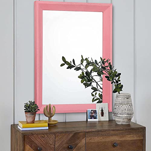 Rectangle Mirror with Wood Frame Modern Farmhouse Wall Mirrors Decor Large 28"x20" for Bedroom Bathroom Living Room Pink