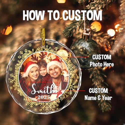 Personalized Family Photo Crystal Ornaments for Christmas