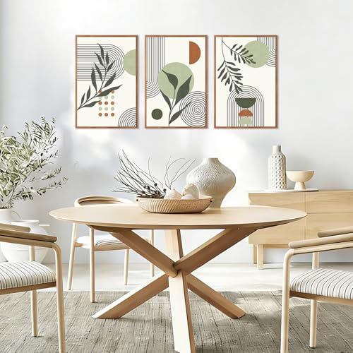 KAlRNE Sage Green Wall Art Abstract Leaves Boho Wall Decor Set (3 Count)