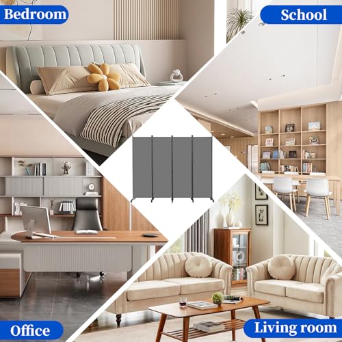 Room Divider 6FT 4 Panel Folding Privacy Screen with Lockable Wheels (4 Count)
