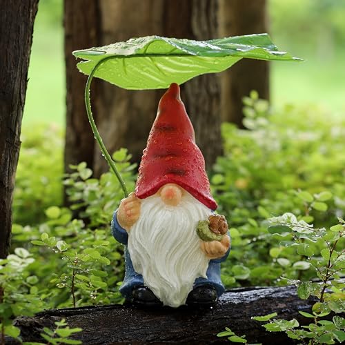 Garden Gnome Statue Decoration with Leaf Umbrella