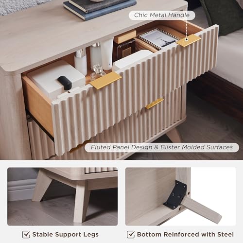 32" Large Fluted Nightstand with 3 Drawers