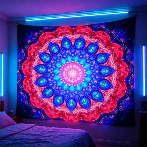 Blacklight Mandala Tapestry for Bedroom