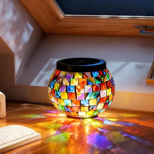 4 Pack Valentines Day Gifts for Him Her Landscape Lighting Path Lights Heavy Solar Mosaic Lantern with RGB Color (4 Count)