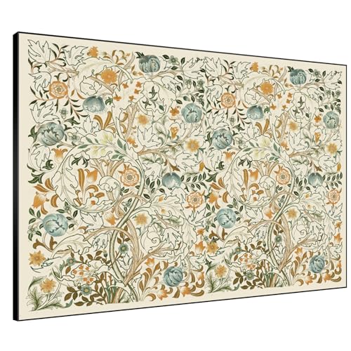 60"x72" Extra Large Framed Wall Art Vintage Botanical Floral with Golden and Teal Leaves
