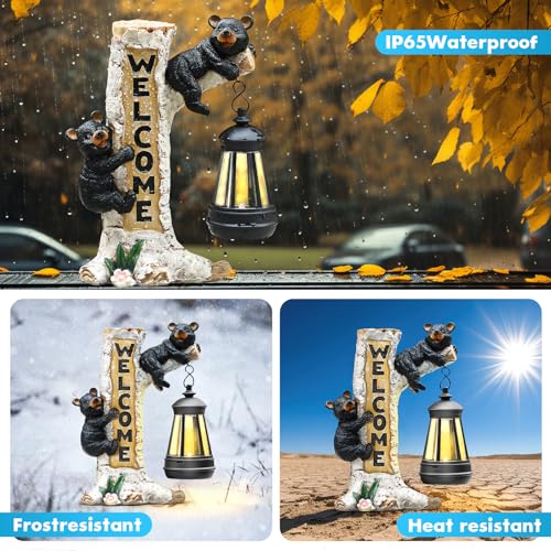 Garden Bear Statue with Solar LED Lantern