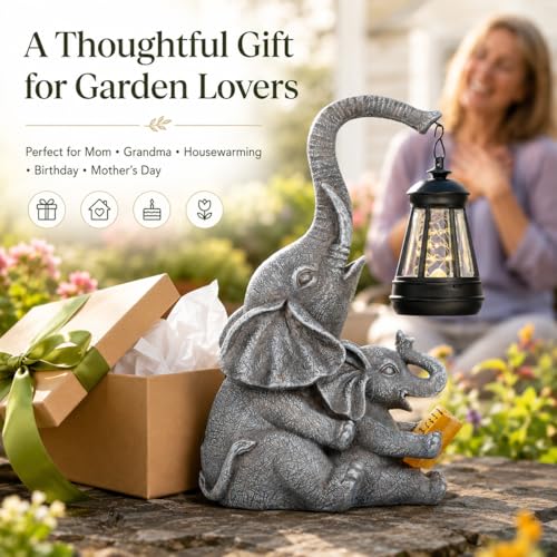 Solar Elephant Garden Statue with Lantern