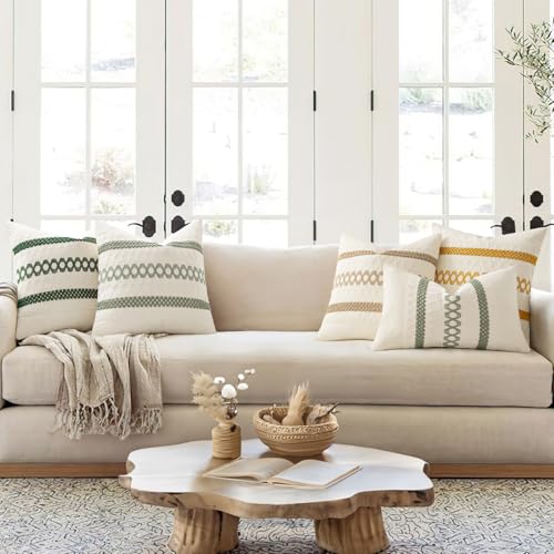 Set of 2 Sage Green Boho Decorative Pillow Covers 18x18 Inch (2 Count)
