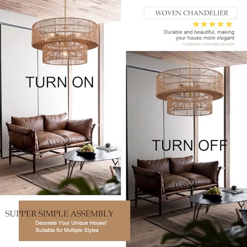 23.62" 6 Light Rattan Farmhouse Chandelier